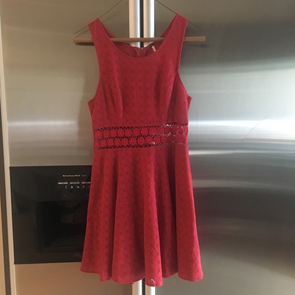 Free People Fitted with Daisies Dress Tibetan Red
